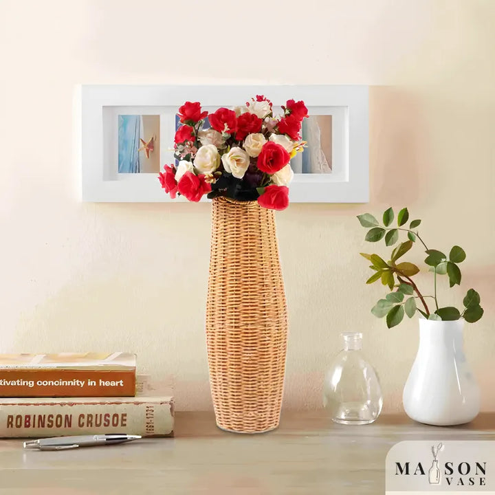 Grand Vase à Poser au Sol en Rotin Tressé | Style Naturel et Bohème - Maison Vase