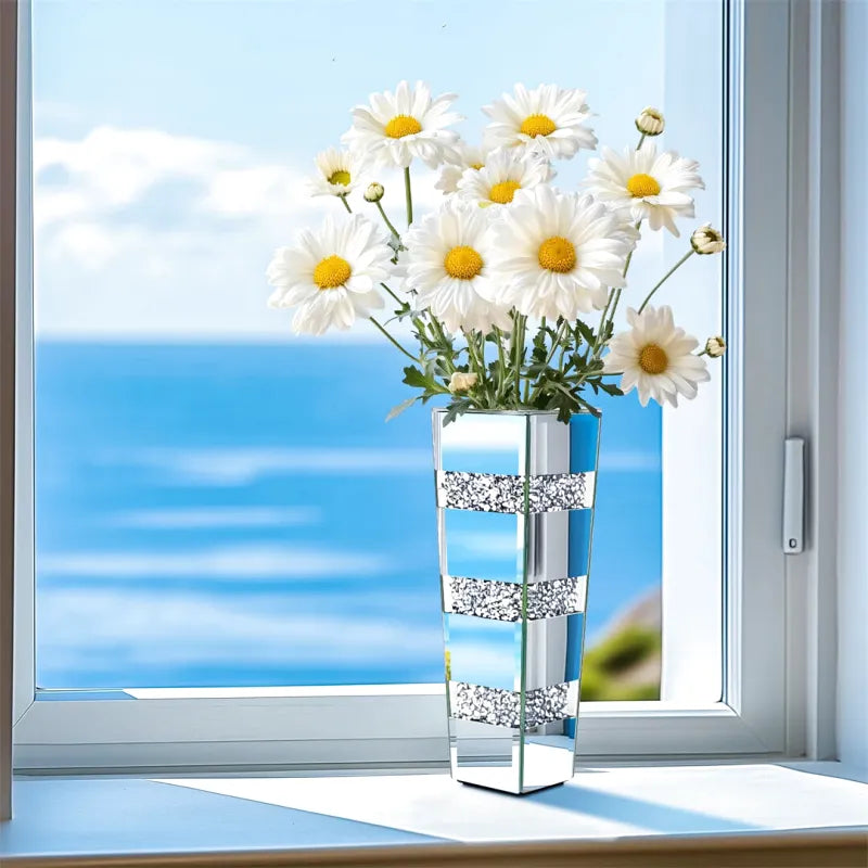 Grand Vase de Luxe pour Intérieur Élégant | Design Moderne en Miroir et Cristaux - Maison Vase
