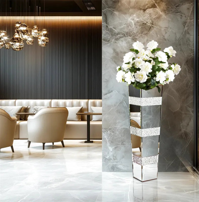 Grand Vase de Luxe pour Intérieur Élégant | Design Moderne en Miroir et Cristaux - Maison Vase