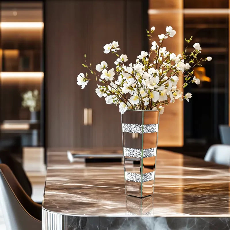Grand Vase de Luxe pour Intérieur Élégant | Design Moderne en Miroir et Cristaux - Maison Vase