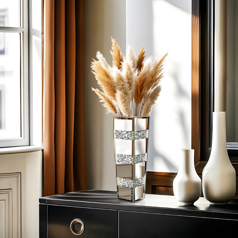 Grand Vase de Luxe pour Intérieur Élégant | Design Moderne en Miroir et Cristaux - Maison Vase