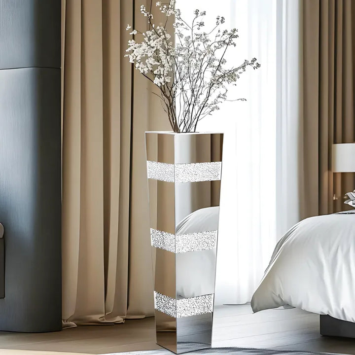 Grand Vase de Luxe pour Intérieur Élégant | Design Moderne en Miroir et Cristaux - Maison Vase