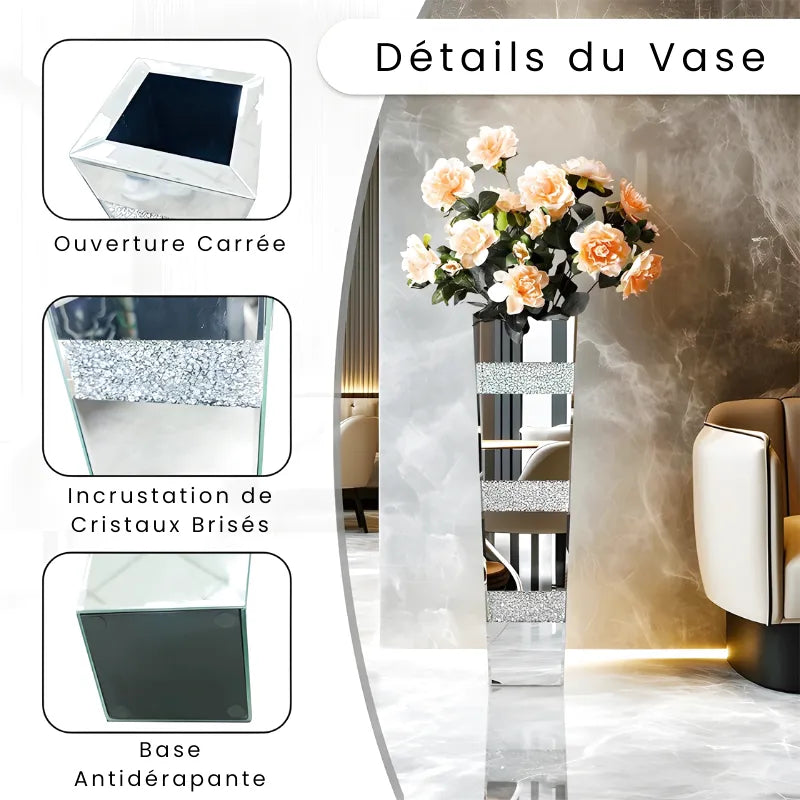 Grand Vase de Luxe pour Intérieur Élégant | Design Moderne en Miroir et Cristaux - Maison Vase