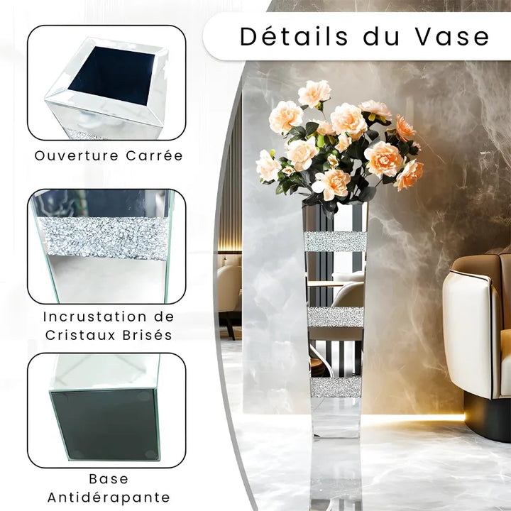 Grand Vase de Luxe pour Intérieur Élégant | Design Moderne en Miroir et Cristaux - Maison Vase