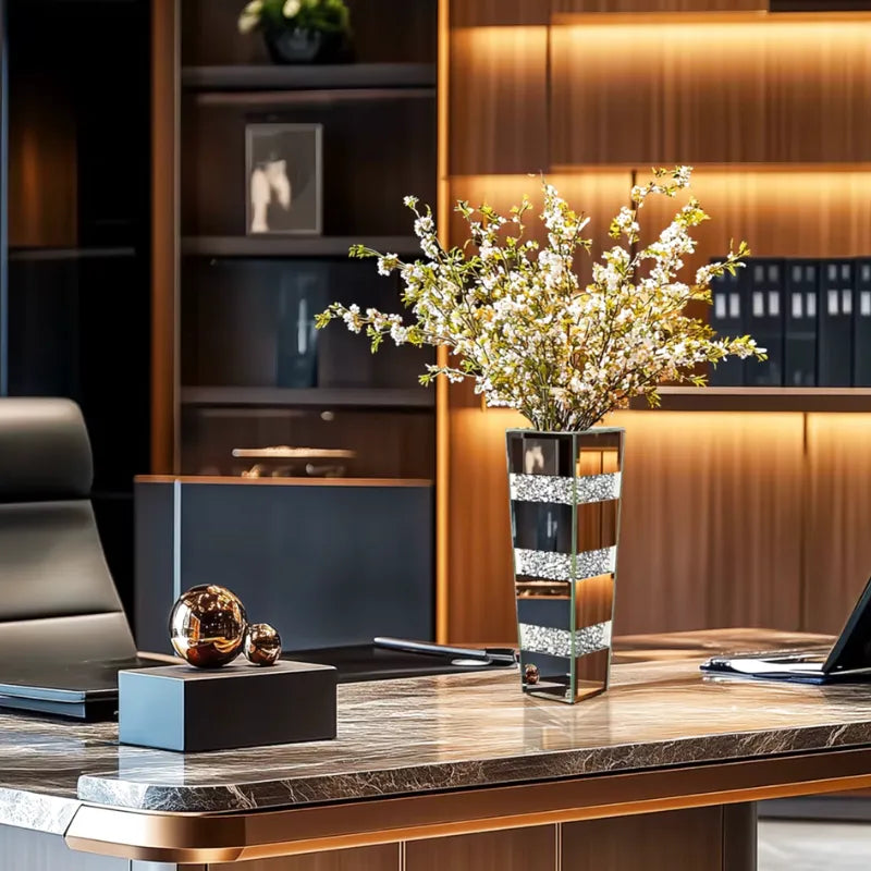 Grand Vase de Luxe pour Intérieur Élégant | Design Moderne en Miroir et Cristaux - Maison Vase