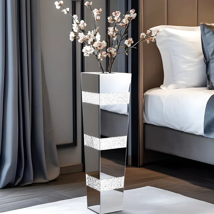 Grand Vase de Luxe pour Intérieur Élégant | Design Moderne en Miroir et Cristaux - Maison Vase