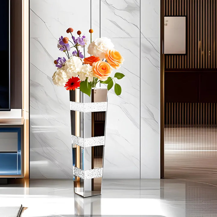 Grand Vase de Luxe pour Intérieur Élégant | Design Moderne en Miroir et Cristaux - Maison Vase