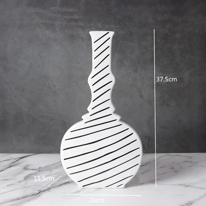 Grand Vase Décoratif Noir et Blanc à Rayures | Design Scandinave Minimaliste - Maison Vase