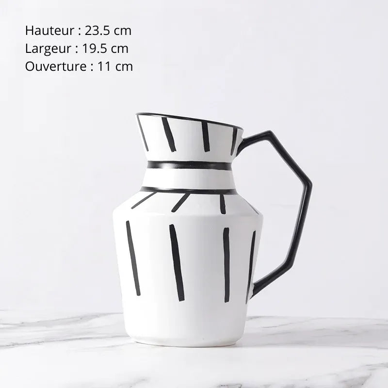 Grand Vase Décoratif Noir et Blanc à Rayures | Design Scandinave Minimaliste - Maison Vase