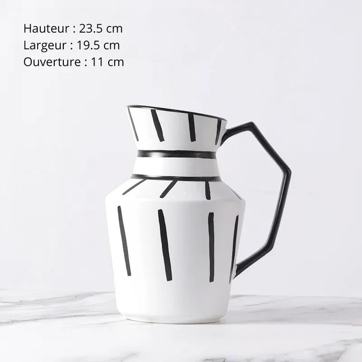 Grand Vase Décoratif Noir et Blanc à Rayures | Design Scandinave Minimaliste - Maison Vase