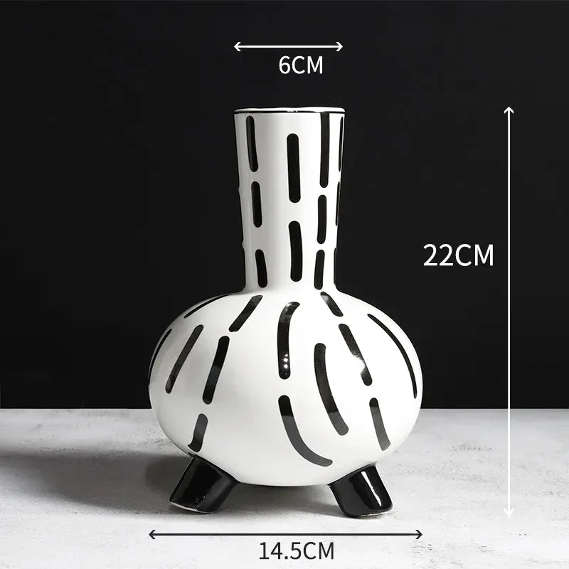 Grand Vase Décoratif Noir et Blanc à Rayures | Design Scandinave Minimaliste - Maison Vase