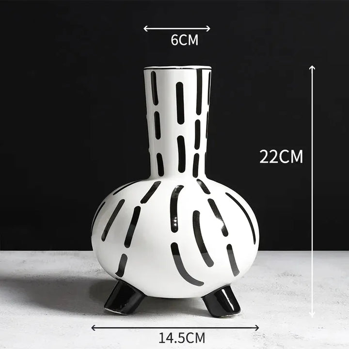 Grand Vase Décoratif Noir et Blanc à Rayures | Design Scandinave Minimaliste - Maison Vase