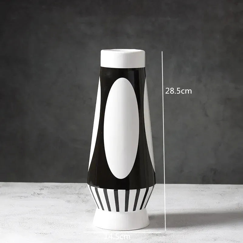 Grand Vase Décoratif Noir et Blanc à Rayures | Design Scandinave Minimaliste - Maison Vase