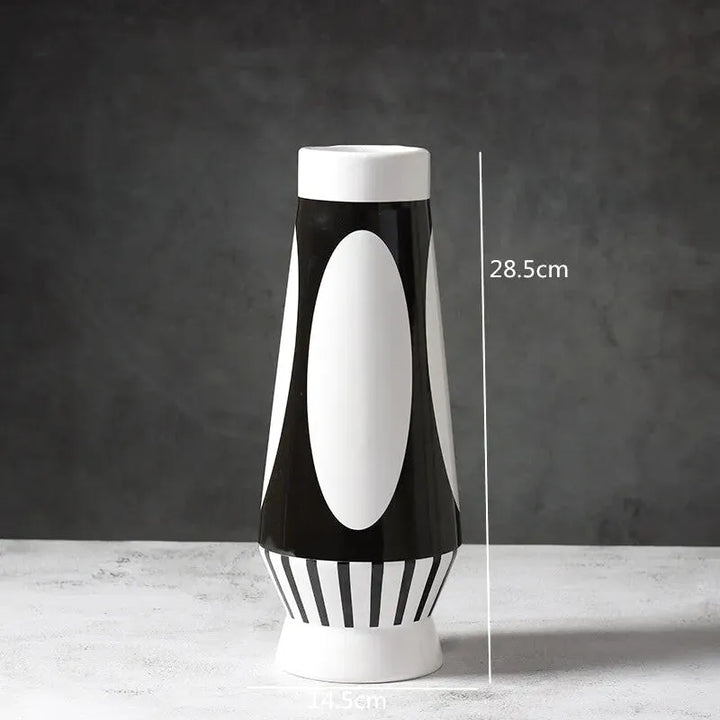 Grand Vase Décoratif Noir et Blanc à Rayures | Design Scandinave Minimaliste - Maison Vase