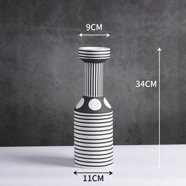 Grand Vase Décoratif Noir et Blanc à Rayures | Design Scandinave Minimaliste - Maison Vase