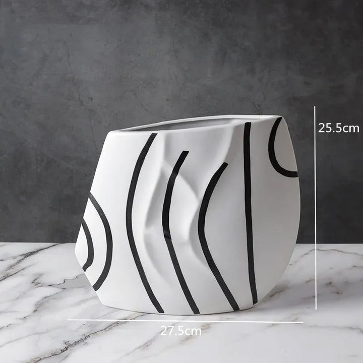 Grand Vase Décoratif Noir et Blanc à Rayures | Design Scandinave Minimaliste - Maison Vase