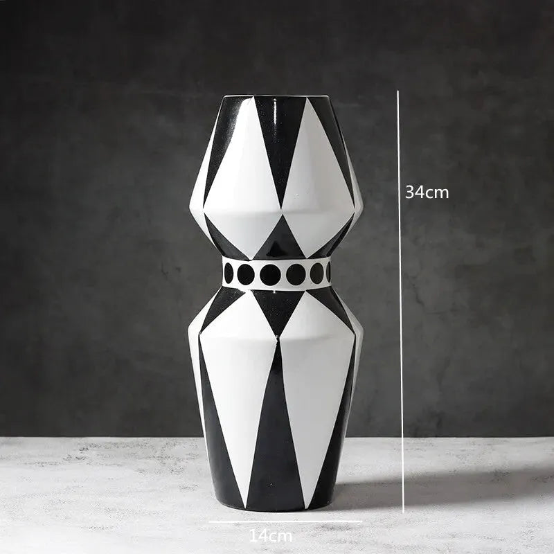 Grand Vase Décoratif Noir et Blanc à Rayures | Design Scandinave Minimaliste - Maison Vase
