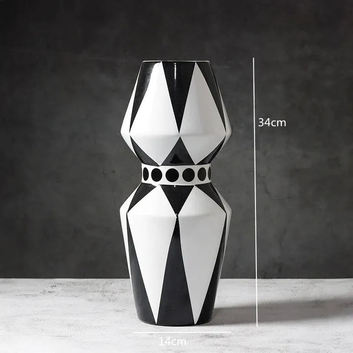 Grand Vase Décoratif Noir et Blanc à Rayures | Design Scandinave Minimaliste - Maison Vase