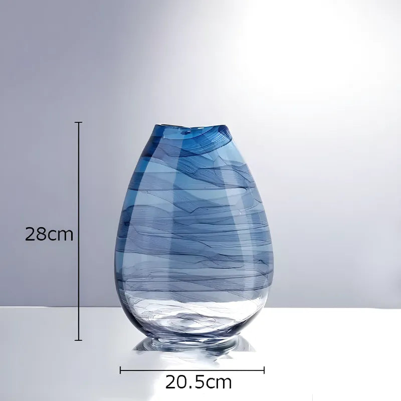 Grand Vase en Verre Transparent à Ondulations Bleutées | Design Décoratif Luxe et Moderne - Maison Vase