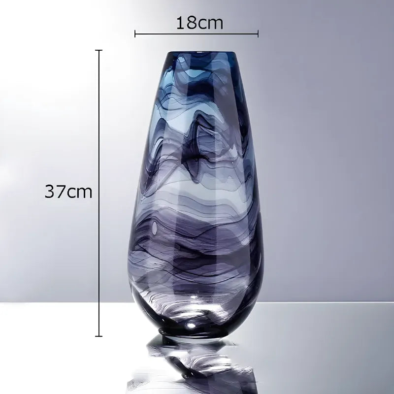 Grand Vase en Verre Transparent à Ondulations Bleutées | Design Décoratif Luxe et Moderne - Maison Vase