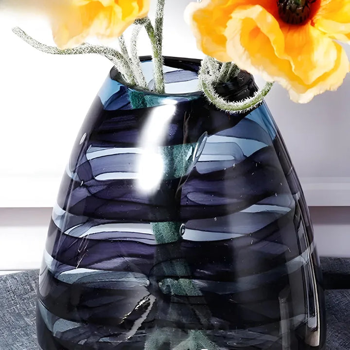 Grand Vase en Verre Transparent à Ondulations Bleutées | Design Décoratif Luxe et Moderne - Maison Vase
