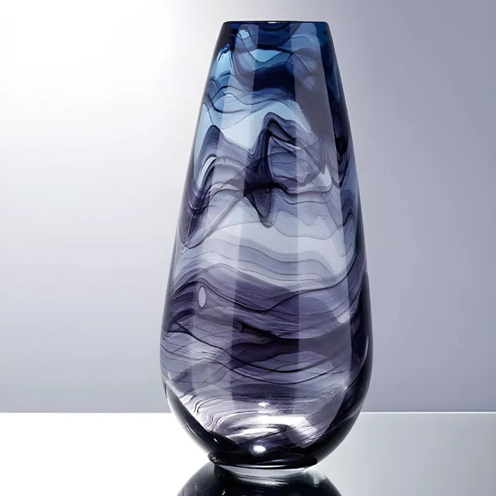 Grand Vase en Verre Transparent à Ondulations Bleutées | Design Décoratif Luxe et Moderne - Maison Vase