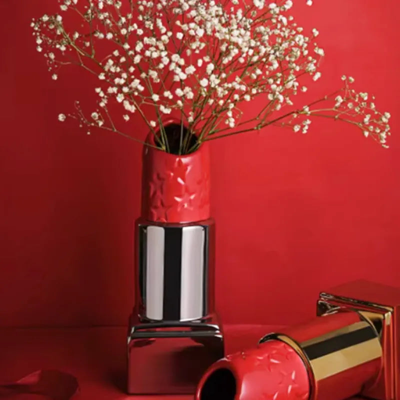 Grand Vase Rouge à Lèvres en Céramique | Décoratif et Moderne - Maison Vase