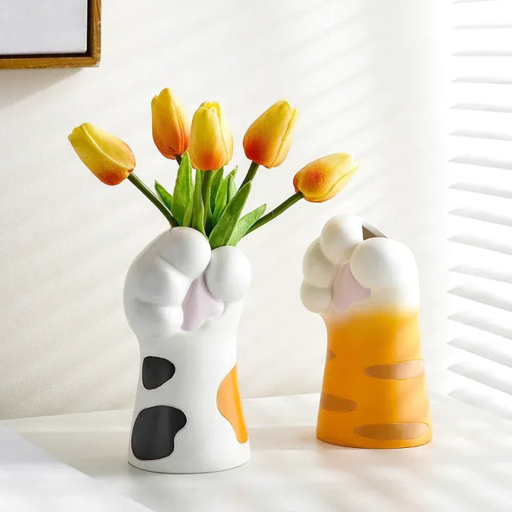Petit Vase à Fleurs Blanc Décoratif | Pattes de Chat - Maison Vase
