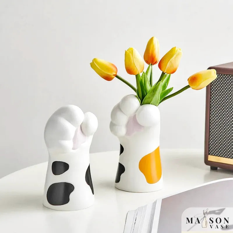 Petit Vase à Fleurs Blanc Décoratif | Pattes de Chat - Maison Vase