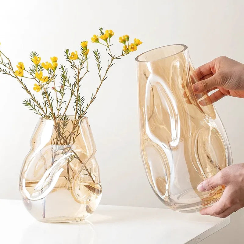 Petit Vase à Fleurs en Verre Scandinave Minimaliste | Design Irrégulier Décoratif - Maison Vase