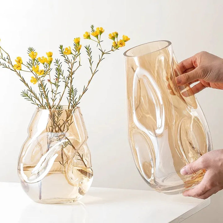 Petit Vase à Fleurs en Verre Scandinave Minimaliste | Design Irrégulier Décoratif - Maison Vase