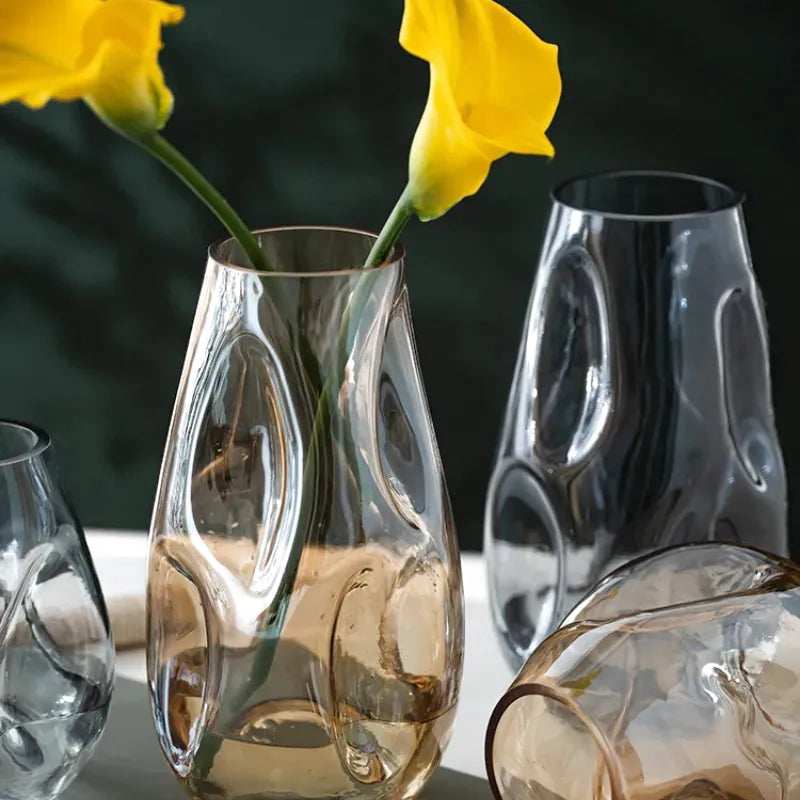 Petit Vase à Fleurs en Verre Scandinave Minimaliste | Design Irrégulier Décoratif - Maison Vase