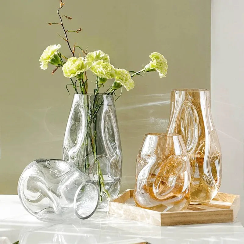 Petit Vase à Fleurs en Verre Scandinave Minimaliste | Design Irrégulier Décoratif - Maison Vase