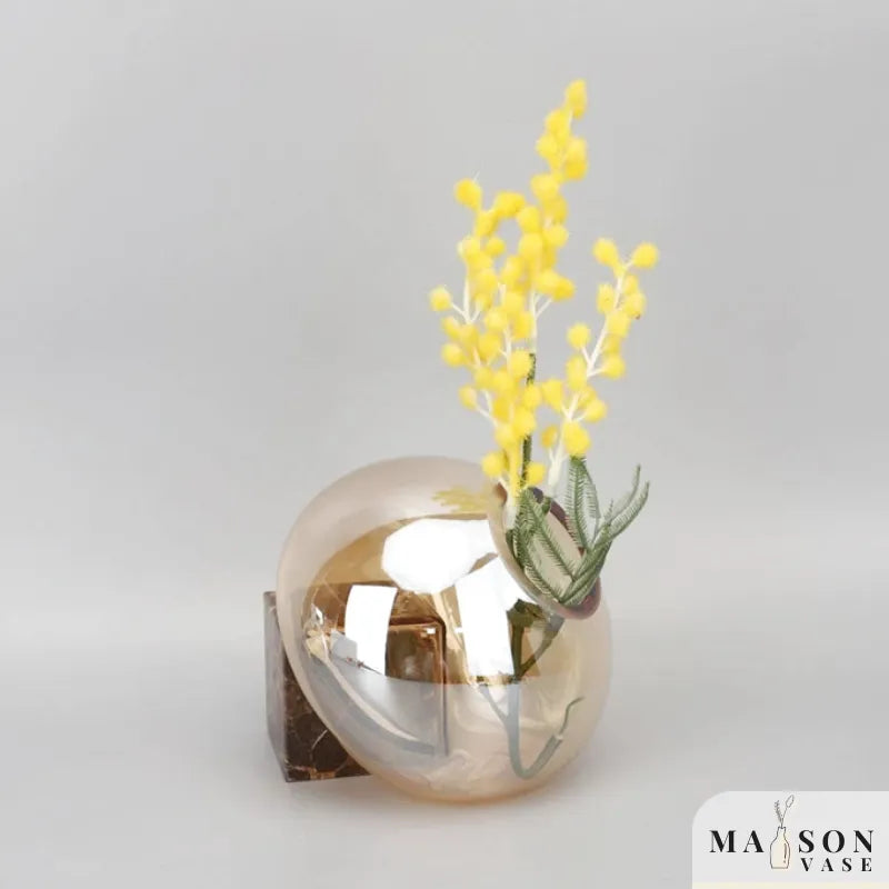 Petit Vase en Verre Ambre Moderne | Base en Marbre Élégante - Maison Vase