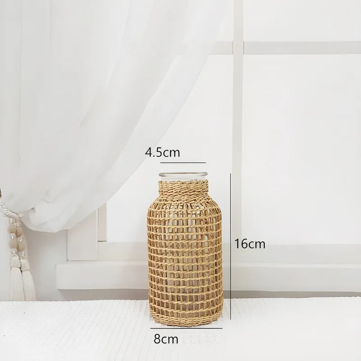 Petit Vase en Verre et Osier | Élégance Tressée Naturelle et Bohème - Maison Vase