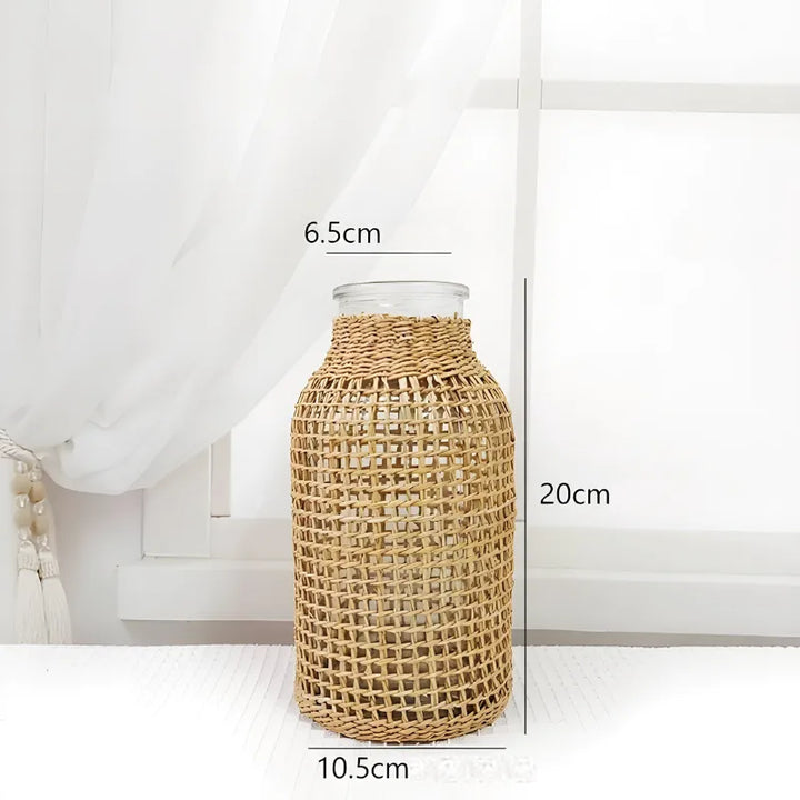 Petit Vase en Verre et Osier | Élégance Tressée Naturelle et Bohème - Maison Vase
