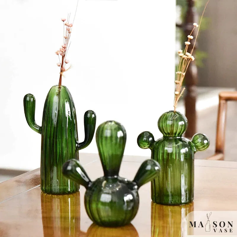 Petit Vase Soliflore en Verre Transparent | Design Cactus Original - Maison Vase