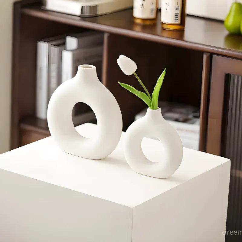 Vase à Fleurs Blanc Décoratif | Donut - Maison Vase