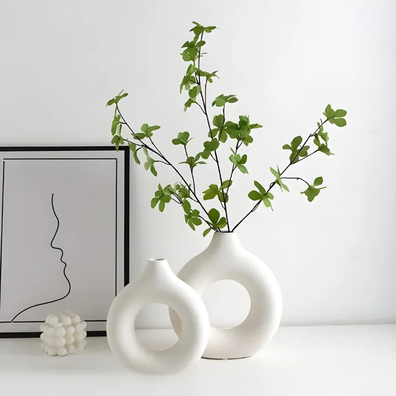 Vase à Fleurs Blanc Décoratif | Donut - Maison Vase