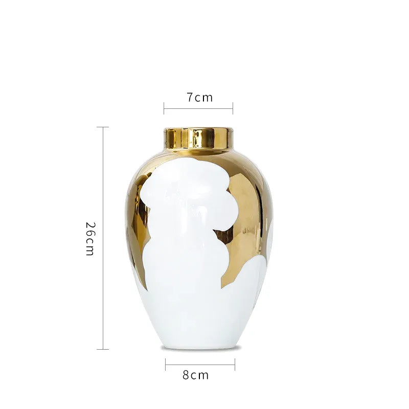 Vase à Fleurs Blanc et Doré | Élégance Moderne en Céramique - Maison Vase