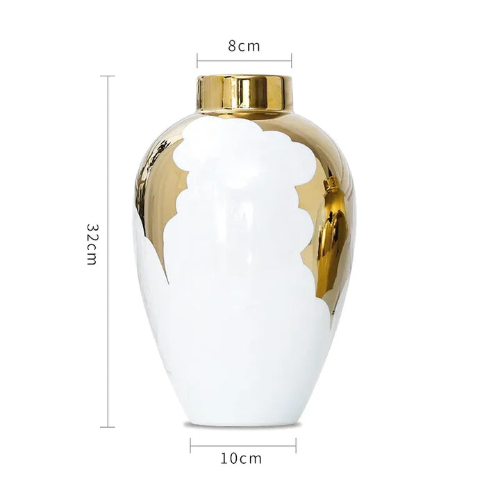 Vase à Fleurs Blanc et Doré | Élégance Moderne en Céramique - Maison Vase