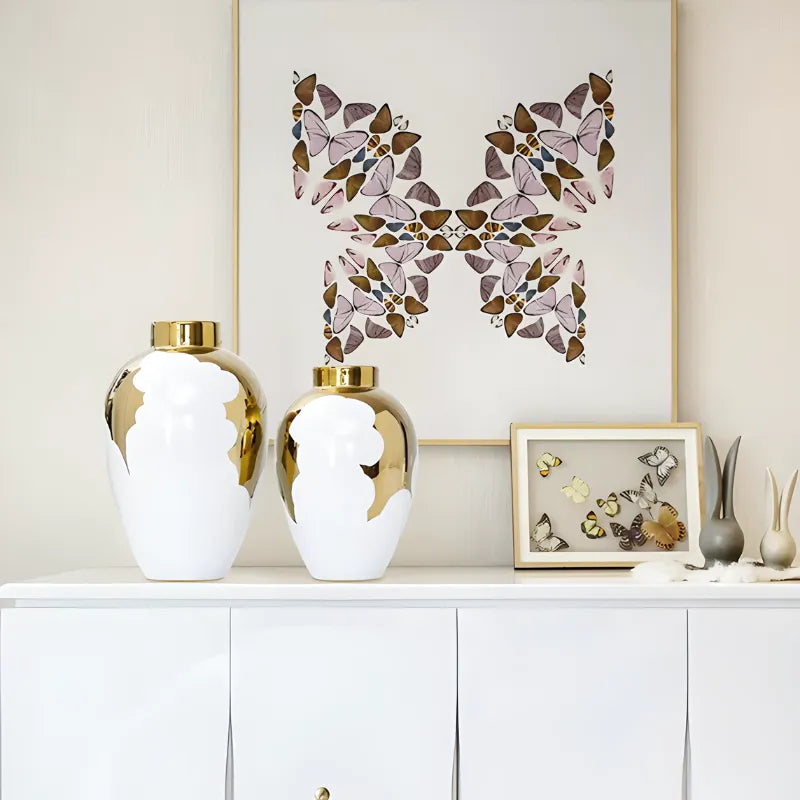 Vase à Fleurs Blanc et Doré | Élégance Moderne en Céramique - Maison Vase