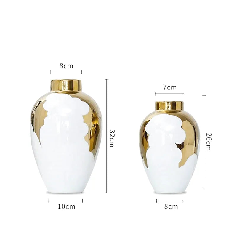 Vase à Fleurs Blanc et Doré | Élégance Moderne en Céramique - Maison Vase