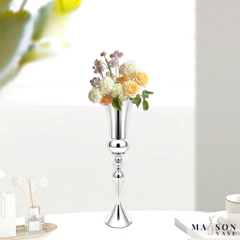 Vase à Fleurs Britannique Argenté | Design Moderne et Autoportant - Maison Vase