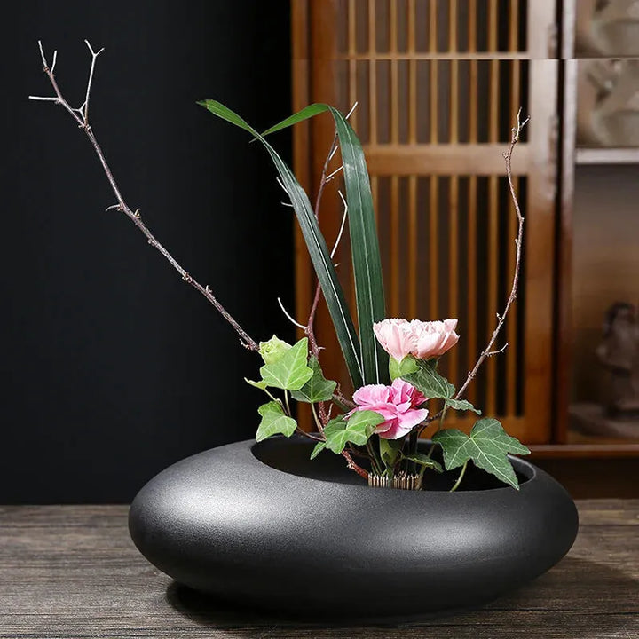 Vase à Fleurs Chinois Noir | Céramique Élégante - Maison Vase