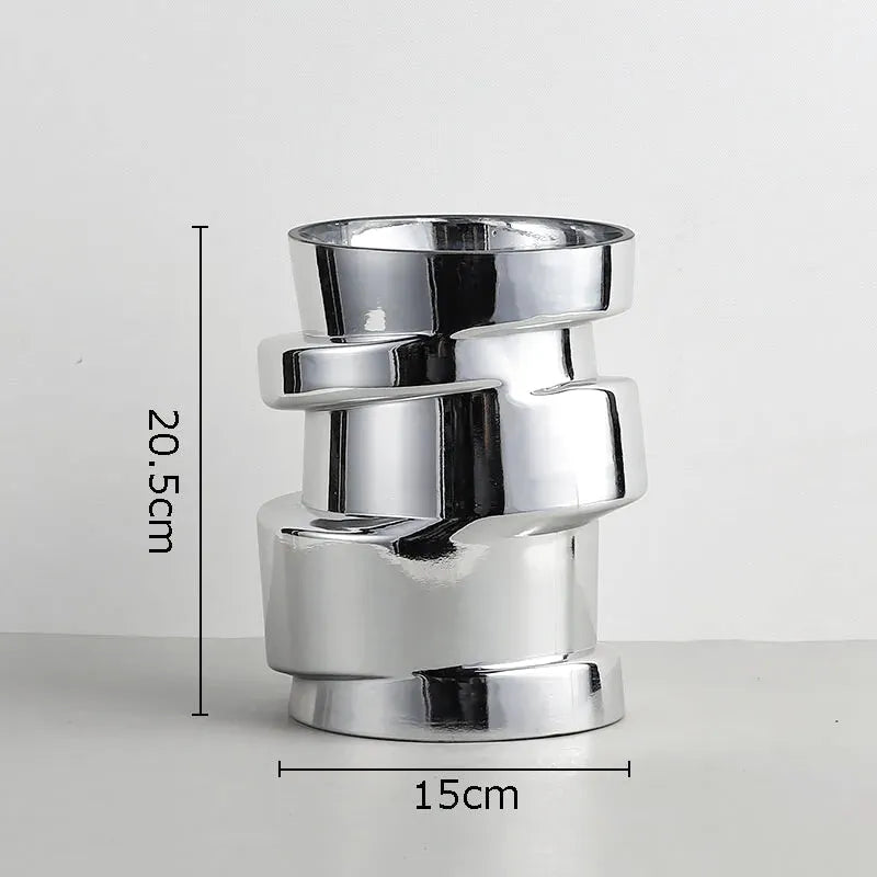 Vase à Fleurs Cylindrique avec Effet Métal Argenté | Moderne, Design et Décoratif - Maison Vase