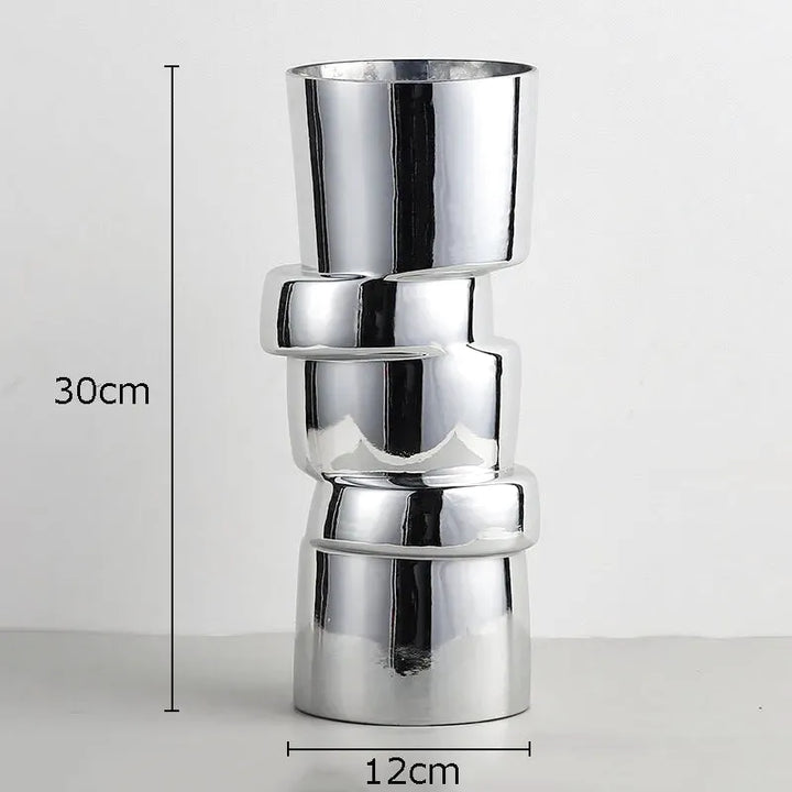 Vase à Fleurs Cylindrique avec Effet Métal Argenté | Moderne, Design et Décoratif - Maison Vase