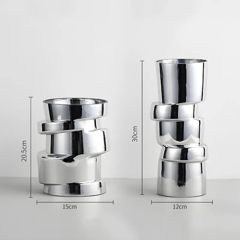 Vase à Fleurs Cylindrique avec Effet Métal Argenté | Moderne, Design et Décoratif - Maison Vase