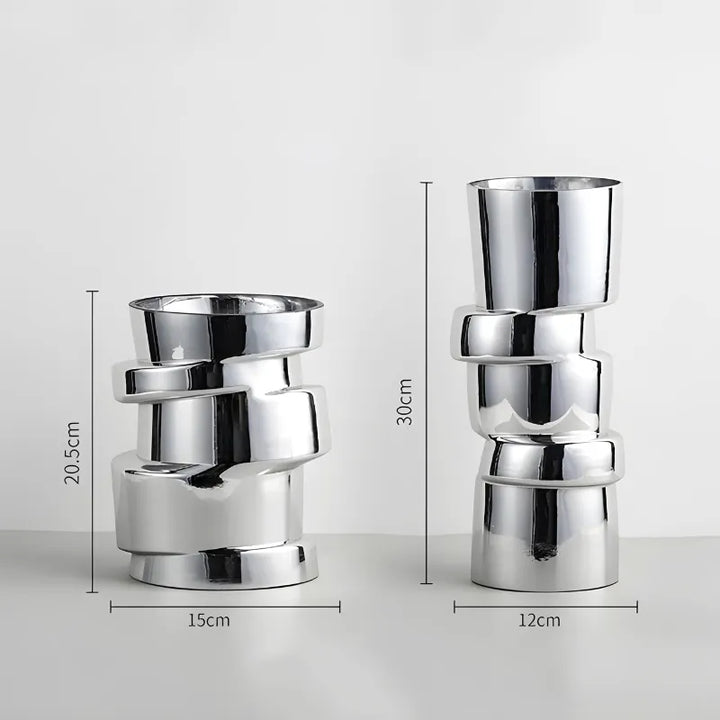 Vase à Fleurs Cylindrique avec Effet Métal Argenté | Moderne, Design et Décoratif - Maison Vase