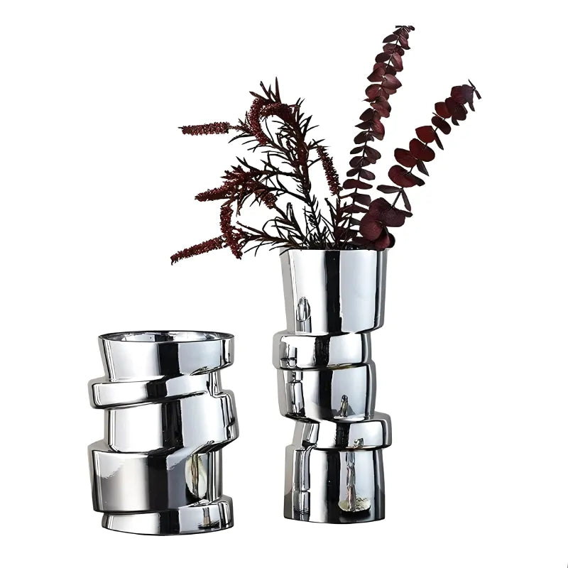 Vase à Fleurs Cylindrique avec Effet Métal Argenté | Moderne, Design et Décoratif - Maison Vase